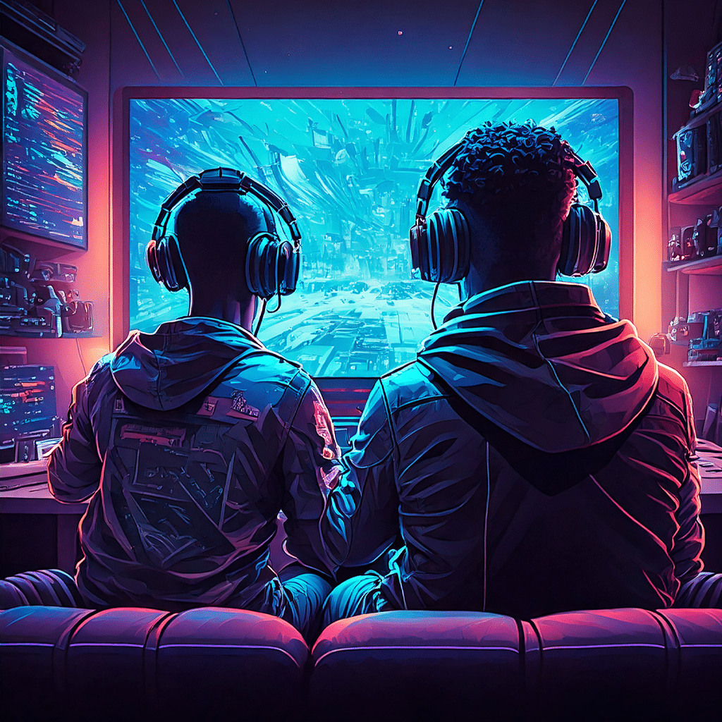 Gamers playing multiplayer game